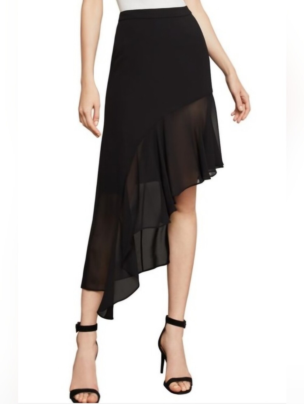 BCBGMAXAZRIA Black Chiffon Asymmetrical High-Low Handkerchief Hem Skirt NWOT L